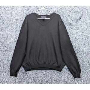 VTG Brooks Brothers Merino Wool Sweater Mens LG  V Neck Pullover Knit Golf Black